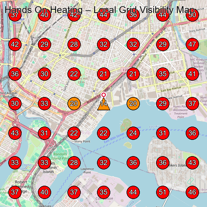 Hands On Heating GeoGrid visibility map for Heating Contractor in Bronx